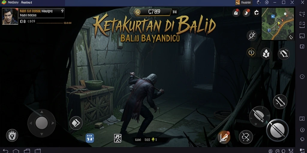 Tangkapan layar C789 menampilkan suasana gelap dan misterius selama gameplay.