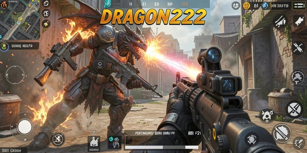 Tampilan aksi seru dari gameplay FPS DRAGON222.