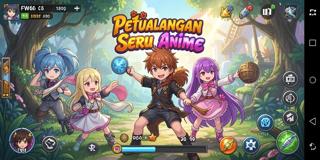 Gameplay FW66 dengan karakter anime yang menawan dan dinamis.