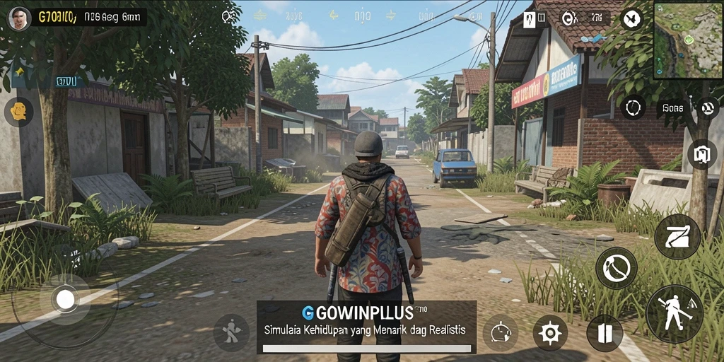 Tangkapan layar GOWINPLUS menampilkan gameplay simulasi yang penuh warna dan dinamis.