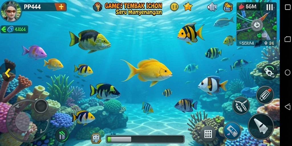 Tangkapan layar utama PP444 menunjukkan gameplay Tembak Ikan yang seru dan interaktif.